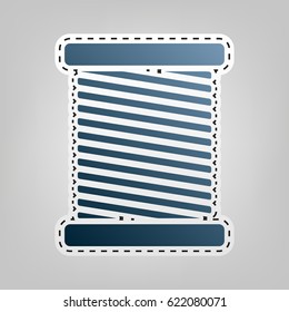 Thread sign illustration. Vector. Blue icon with outline for cutting out at gray background.