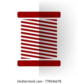 Thread sign illustration. Vector. Bordo icon on white bending paper background.