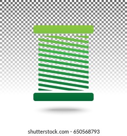 Thread sign illustration. Vector. Green gradient icon with shadow at bottom on transparent and white background.