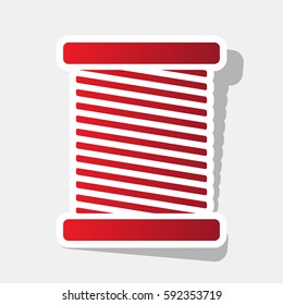 Thread sign illustration. Vector. New year reddish icon with outside stroke and gray shadow on light gray background.