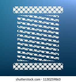 Thread sign illustration. Vector. White textured icon at lapis lazuli gradient background.