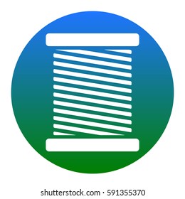 Thread sign illustration. Vector. White icon in bluish circle on white background. Isolated.