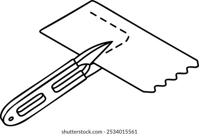 thread snips cutting the extra excess fabric isometric outline concept, Small Cutting tool vector icon, custom tailoring symbol, Made-to-measure clothing sign,Sewist materials stock illustration