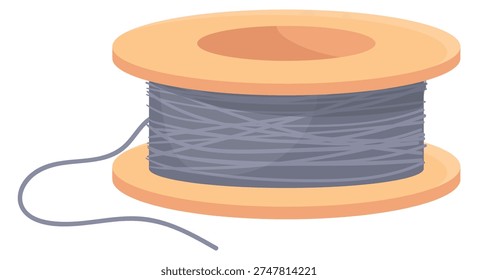 Thread spool cartoon icon. Wooden needlecraft tool 