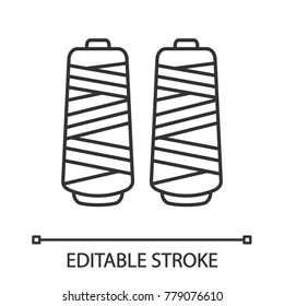 Thread spool linear icon. Thin line illustration. Contour symbol. Vector isolated outline drawing. Editable stroke