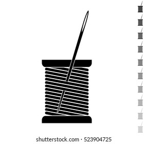Thread spool and needle - black vector icon and ten icons in  shades of grey