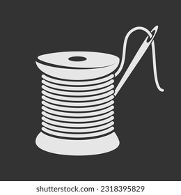 Thread spool and needle silhouette isolated. Vector illustration