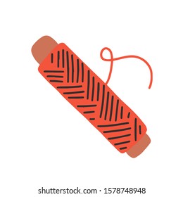 Thread spool with red colored floss clip art. Simple hand drawn modern doodle drawing, isolated vector illustration in trendy sketch style. Atelier or handicraft sewing hobby symbol, craft accessorie 