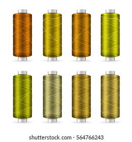 Thread Spool Set. Bright Plastic Bobbin. Isolated On White Background For Needlework And Needlecraft. Stock Vector Illustration