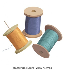 Thread Spool Set. Equipment for Dressmakers. yarn or Cotton Bobbin Reel Illustration vector with a white background. 