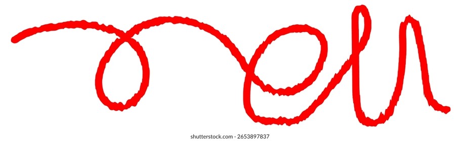 Thread vector icon. Thick dyed wool thread, hand drawn coarse rope, yarn red cord with loops line illustration
