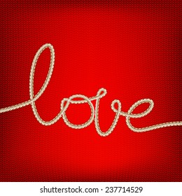 Thread word - love made from yarn on red background. EPS 10 vector file included