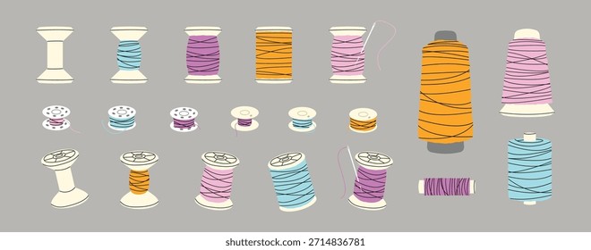 Hilo e hilo sobre fondo gris, Ilustración vectorial.