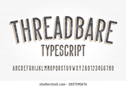 Threadbare alphabet font. Damaged vintage letters and numbers. Vector typescript for your typography design.