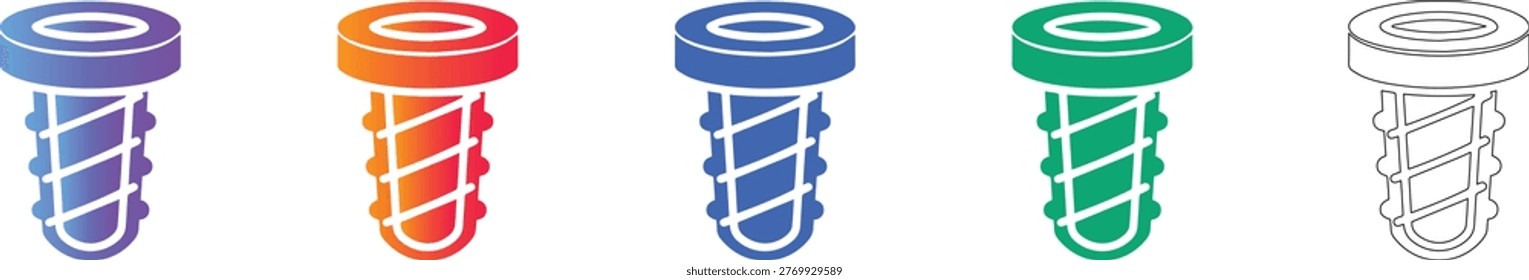 Threaded Bolt Fastener Vector Icon Set vol 1228
