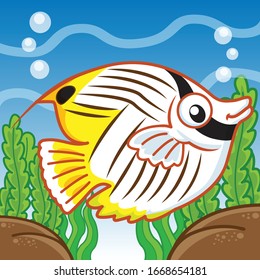Threadfin butterflyfish cartoon, Sea animal cartoon, Cute cartoon vector