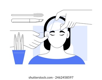 Threading isolated cartoon vector illustrations. Cosmetologist plucking out hair by using a twisted cotton thread, professional face care, beauty procedures in a salon vector cartoon.