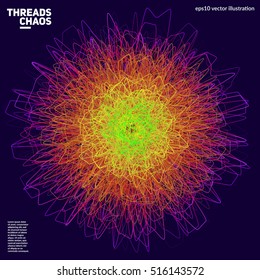 Threads chaos background. Abstract wavy lines. Scientific background. Applicable for covers, club poster, placard, title page. Eps10 vector.