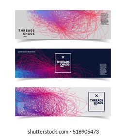 Threads chaos banners. Abstract wavy lines. Futuristic background. Eps10 vector.