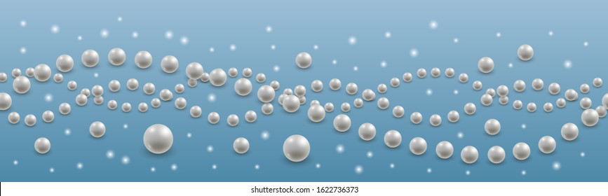 Threads of pearls. Jewelry background pattern, . Realistic white pearls and shining sparkles. Vector illustration