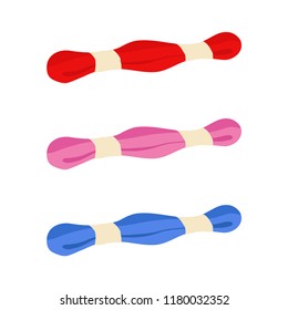 Threads for sewing. Red, pink and blue colors threads. Vector illustration. EPS 10.