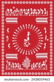 Threads of Tradition: A Vibrant Warli Tapestry of Indian Village Life. Joys of the Harvest: A Serene Warli Celebration of Abundance. Rural life India, Indian village art, Folk art India
