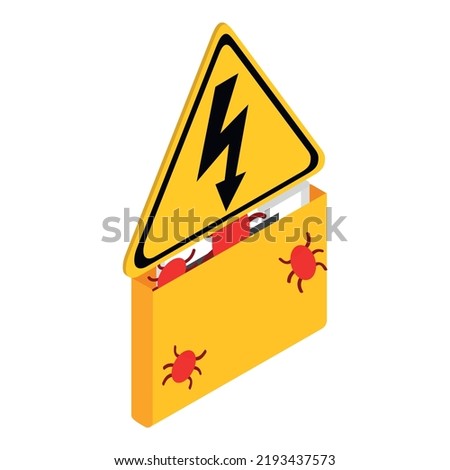 Threat detected icon isometric vector. Bug attack on document, high voltage sign. Malware removal, internet security