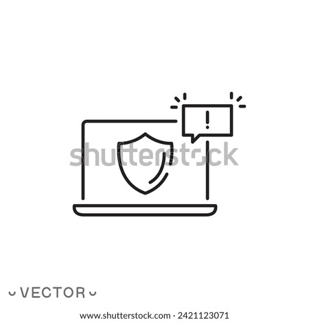 threat detection response icon, cyber security, attack caution cloud, thin line symbol isolated on white background, editable stroke eps 10 vector illustration
