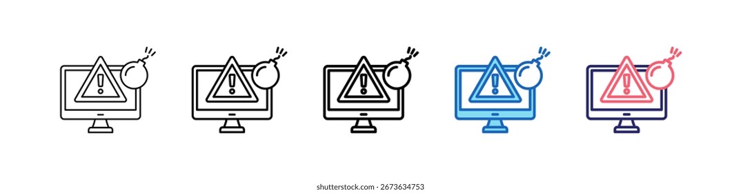 Icono De Amenaza En 5 Estilos Diferentes Establecer Colección.