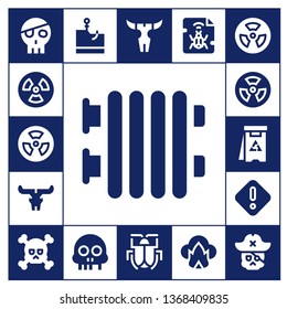 threat icon set. 17 filled threat icons.  Collection Of - Skull, Radiation, Radioactive, Radiator, Danger, Phishing, Malware, Dangerous