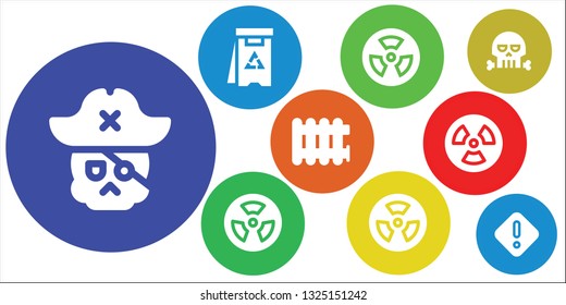 threat icon set. 9 filled threat icons.  Collection Of - Skull, Danger, Radioactive, Radiation, Radiator
