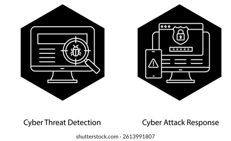 Threat Intelligence Cyber Defense Attack Response Icon Vector Pack Design