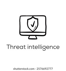 Threat Intelligence Icon – Shield on Monitor Representing Cyber Threat Detection