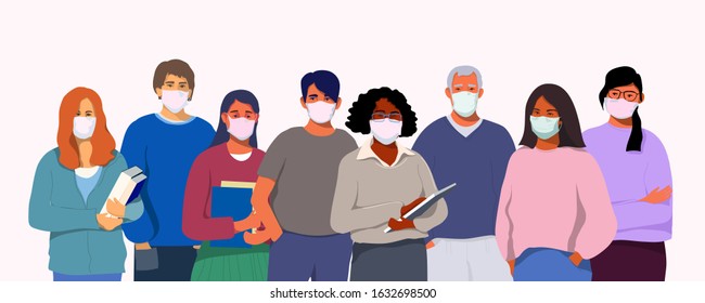 Threat of spreading coronavirus infection 2019-nCoV.People in medical masks protect against infection.Vector illustration.  