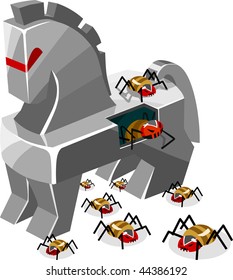 Threat Of Trojan Virus. Detailed Vector Illustration.