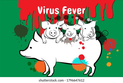 The threat Virus Fever in Asia concept with pigs vector illustration EPS10