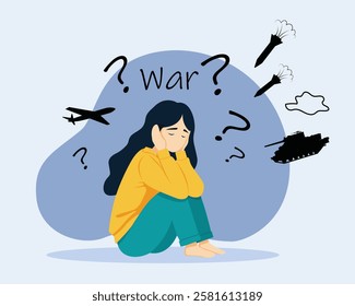 The threat of war. Psychological stress from the information war, Depression and harm to mental health. War fear concept. 