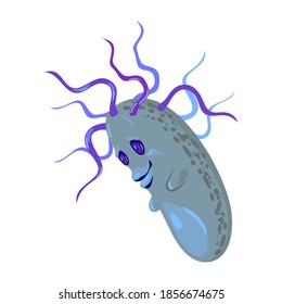Threatening health, pathogen, infecting agent, virus or bacterium, microbe, causative diseases, sickness. Medical scientific illustration for children, kids. Vector comic cartoon isolated on white.