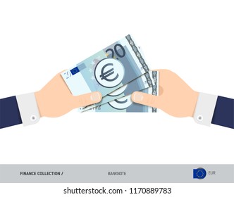 Three 20 Euro Banknotes in the hand. Flat style vector illustration. Finance concept.