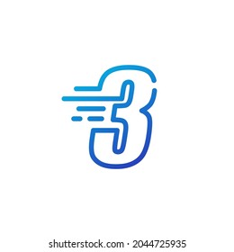 three 3 number dash fast quick digital mark line outline logo vector icon illustration