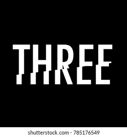 three 3, number series in texts with inclined cut in vector and editable black color 