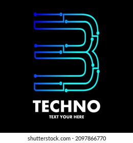 Plantilla de logotipo vectorial de tecnología de tres o tres números. Este diseño usa un símbolo digital
