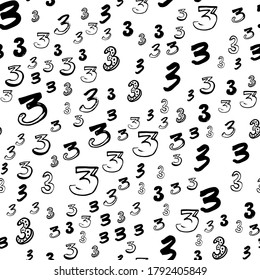 three, 3. Vector seamless pattern with hand drawn numbers elements. Memphis geometric outline trendy modern style. 