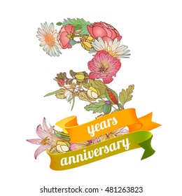 three (3) years anniversary sign of floral digits