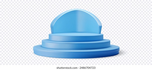 Drei 3D-runde blaue Bühnen auf transparentem Hintergrund, ideal für die Produktdarstellung oder Präsentation. Vektorillustration
