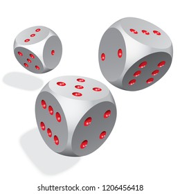 Three 3D Dices isolated. Vector stock illustration