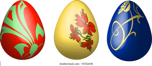Three 3D easter eggs isolated illustration vector