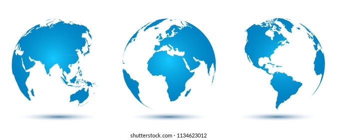 Three 3D Globes with World Maps - vector