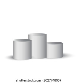 tres podio gris 3d. Plataforma de podio de estudio. Puesto de peatones redondo. Ilustración vectorial. Imagen de archivo.