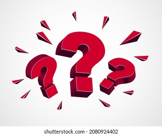 Three 3D question marks query symbol vector icon, design element.